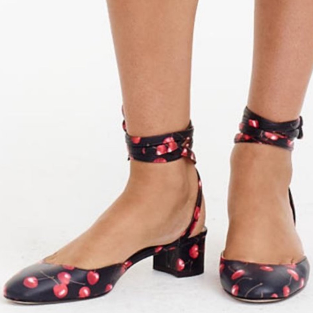 J. Crew Cherry Ankle Wrap Sandals🍒